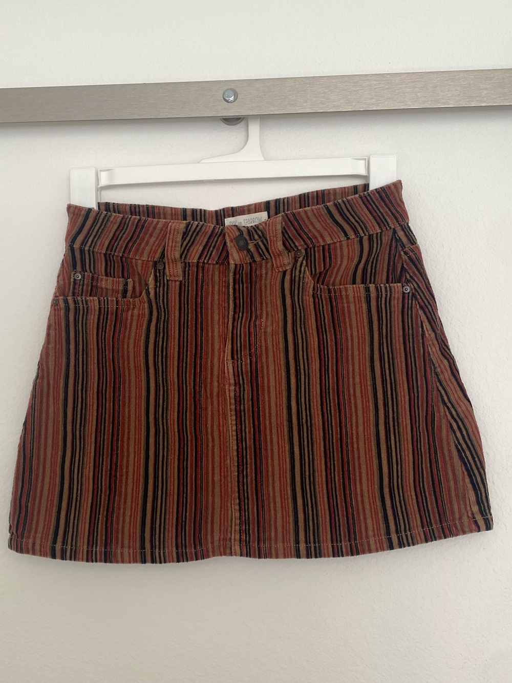 Sky and Sparrow Rust and Black Striped Corduroy Mini Skirt